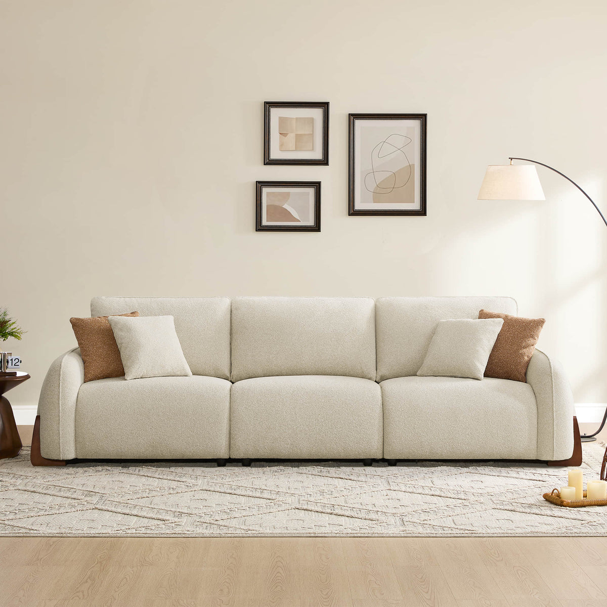 3-Seat Curved Sofa with Wooden Legs in Teleri Fabric