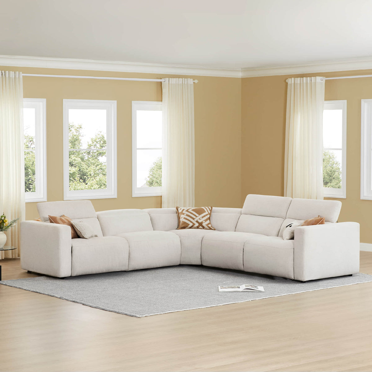 5-Seat Wall-Hugger Reclining Sectional Sofa with Power Headrest