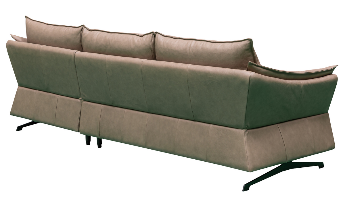 3-Seater Brown Leather Sofa with Attached Back Cushion