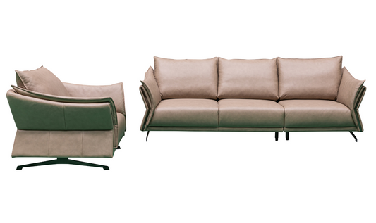 3-Seater Brown Leather Sofa with Attached Back Cushion