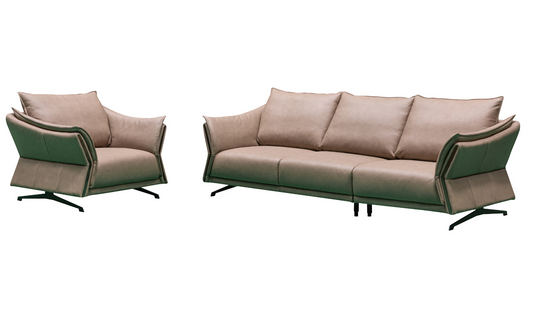 3-Seater Brown Leather Sofa with Attached Back Cushion