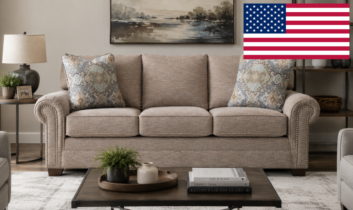 Artisan Sofa in Soft Fabric with Elegant Detailing
