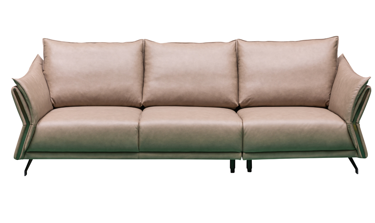 3-Seater Brown Leather Sofa with Attached Back Cushion