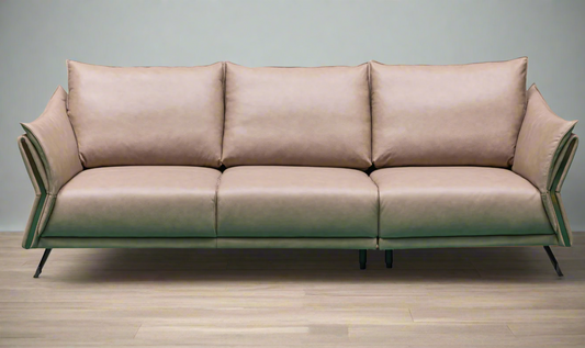3-Seater Brown Leather Sofa with Attached Back Cushion