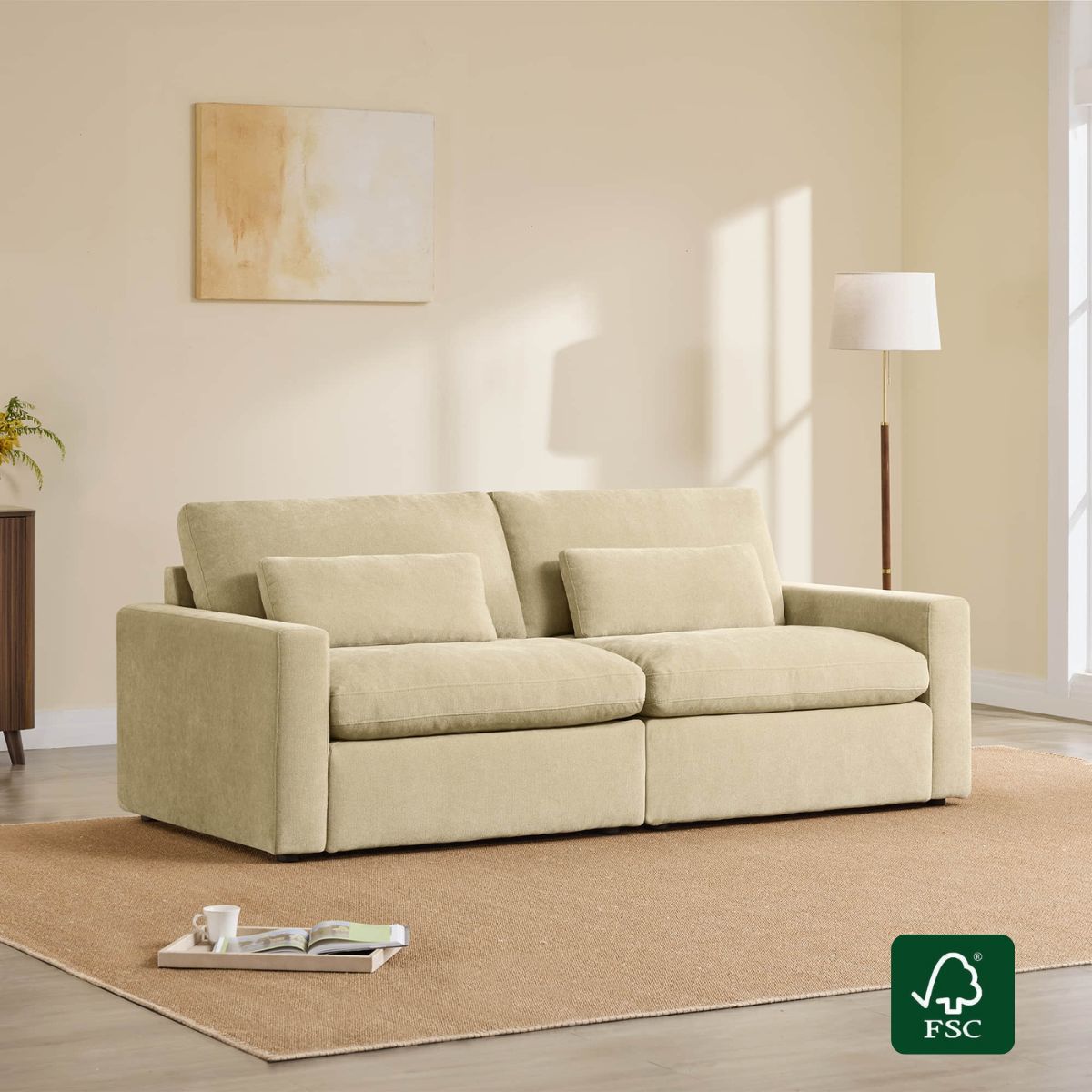 2-Seat Modular Sofa in Performance Fabric with Curved Arms