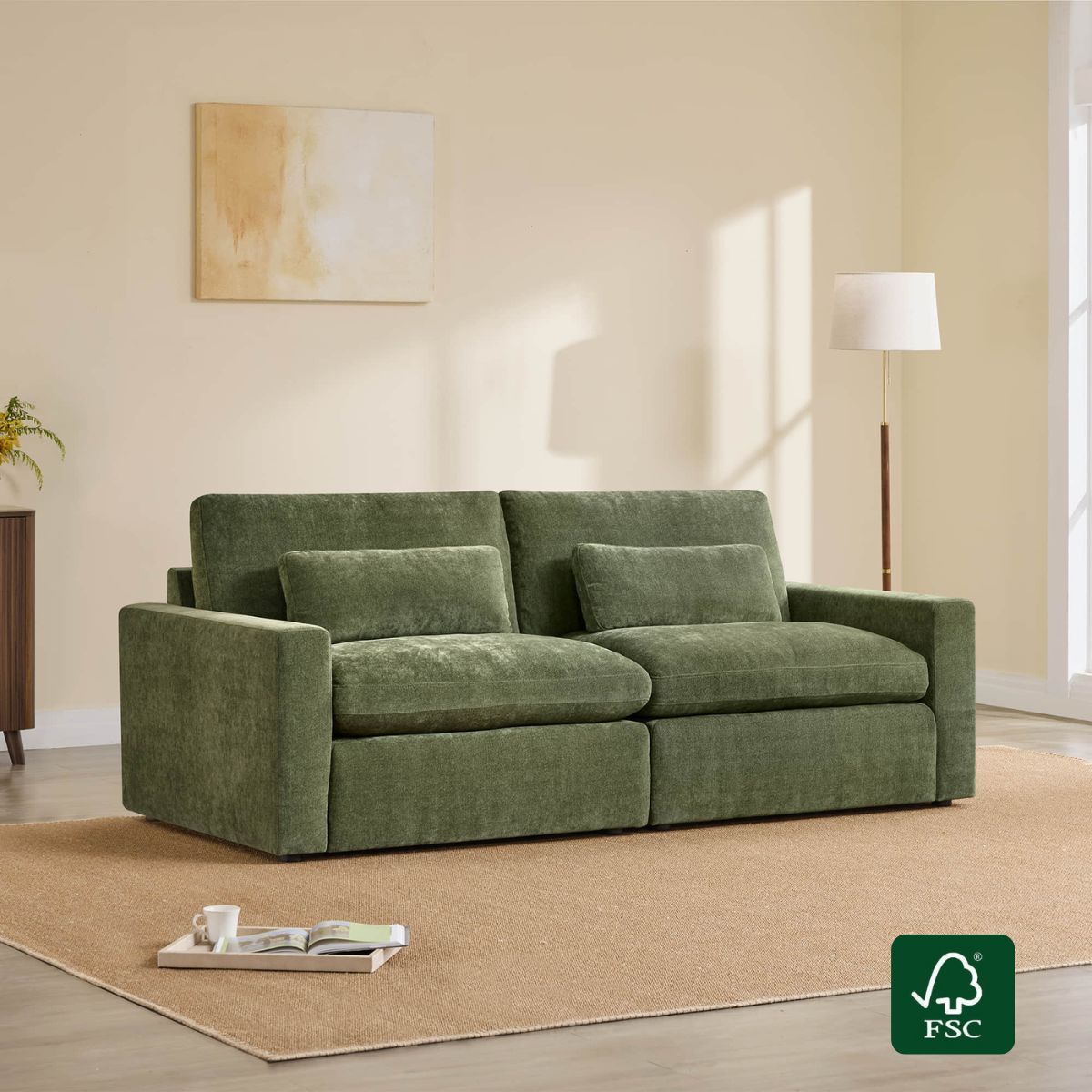 2-Seat Modular Sofa in Performance Fabric with Curved Arms