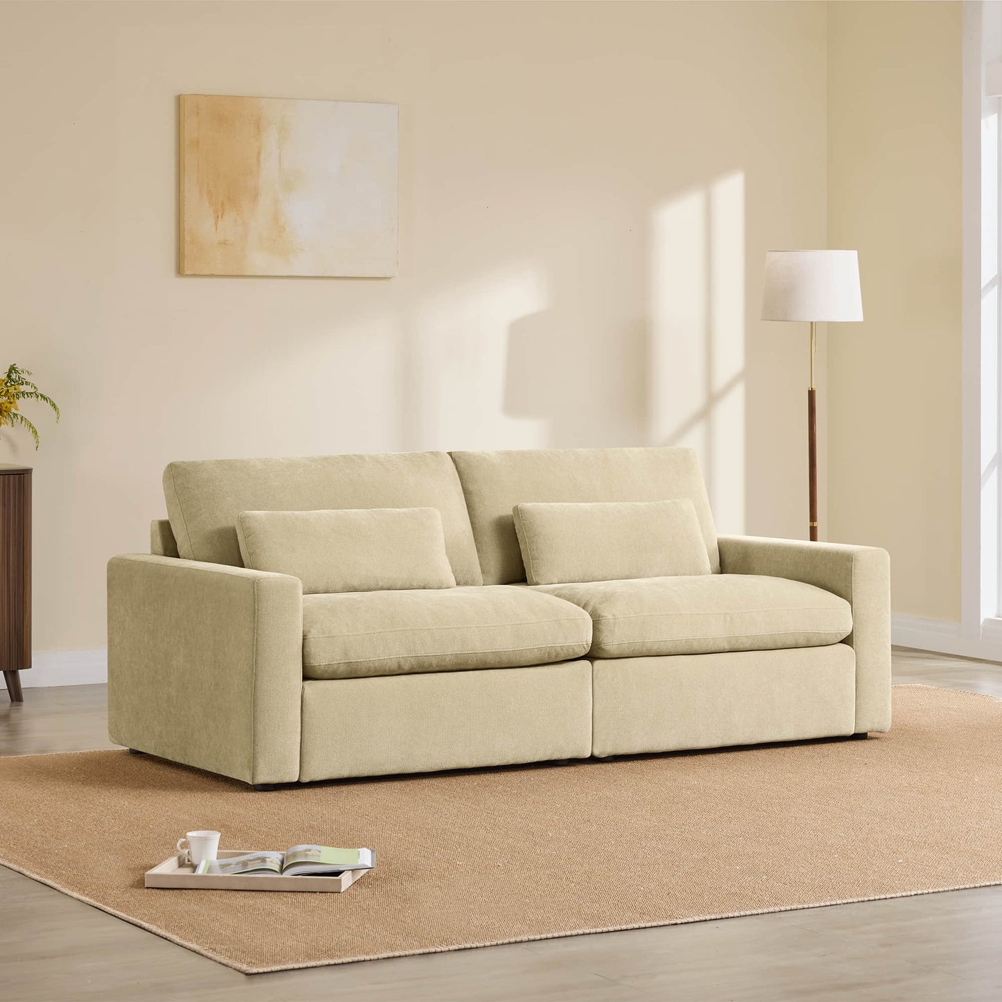 2-Seat Modular Sofa in Performance Fabric with Curved Arms