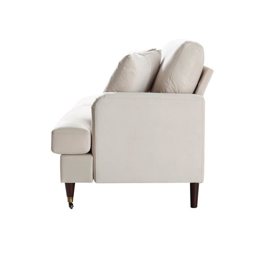 2-Seater Beige Velvet Sofa with Antique Brass Castor Legs