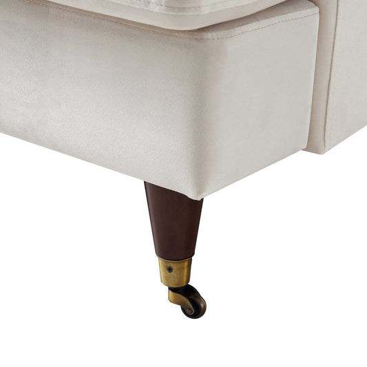 2-Seater Beige Velvet Sofa with Antique Brass Castor Legs