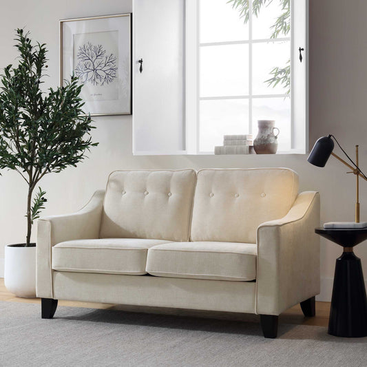 2-Seater Beige Woven Fabric Sofa with Slope Arms