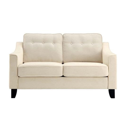 2-Seater Beige Woven Fabric Sofa with Slope Arms