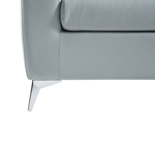2-Seater Grey Faux Leather Sofa with Chrome Legs