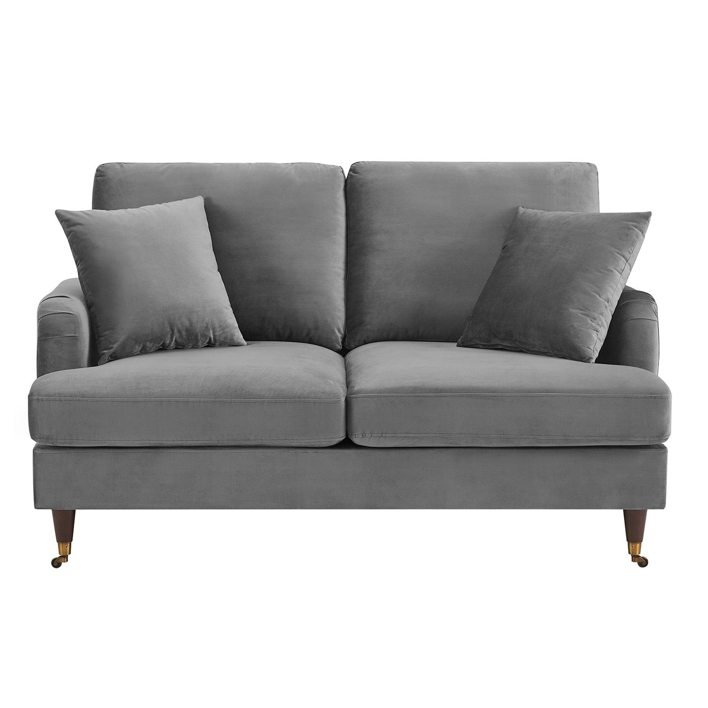 2-Seater Grey Velvet Sofa with Antique Brass Legs