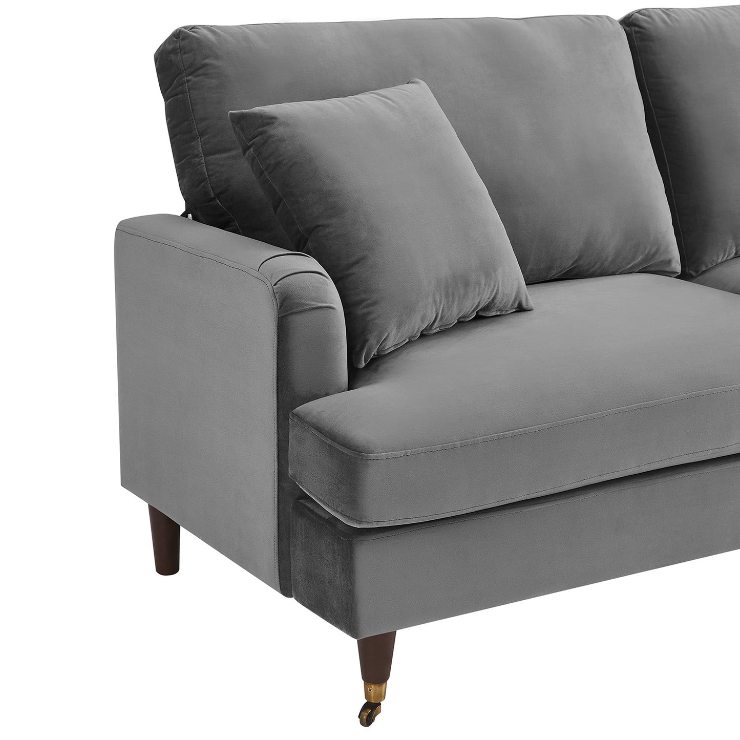 2-Seater Grey Velvet Sofa with Antique Brass Legs