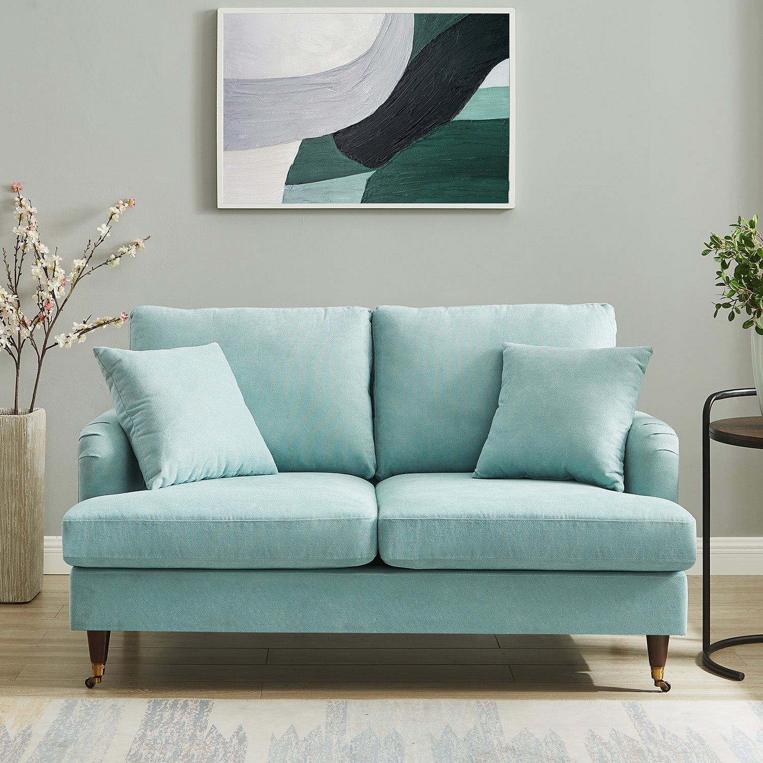 2-Seater Mint Soft Brushed Sofa with Antique Brass Legs