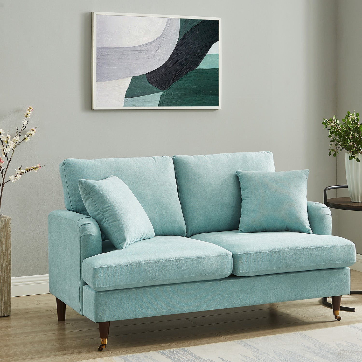 2-Seater Mint Soft Brushed Sofa with Antique Brass Legs