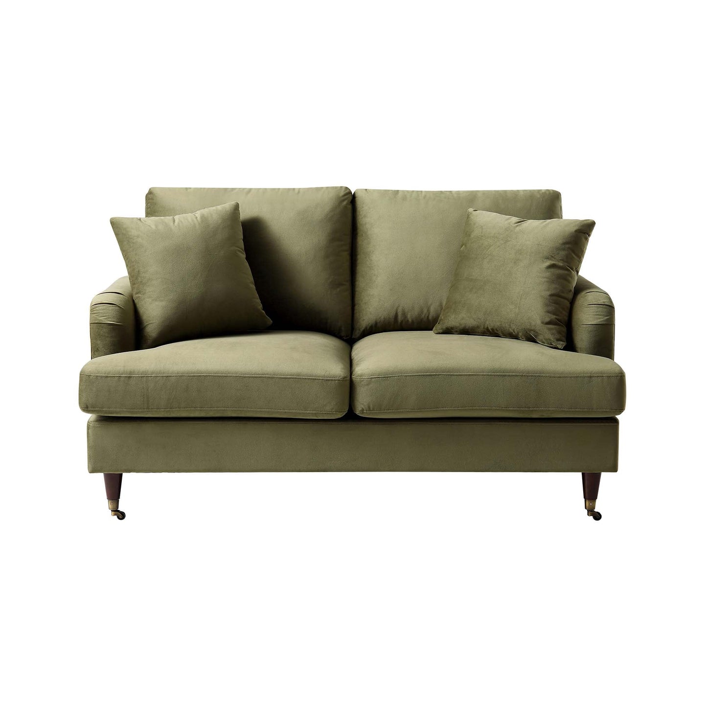 2-Seater Olive Green Velvet Sofa with Antique Brass Legs