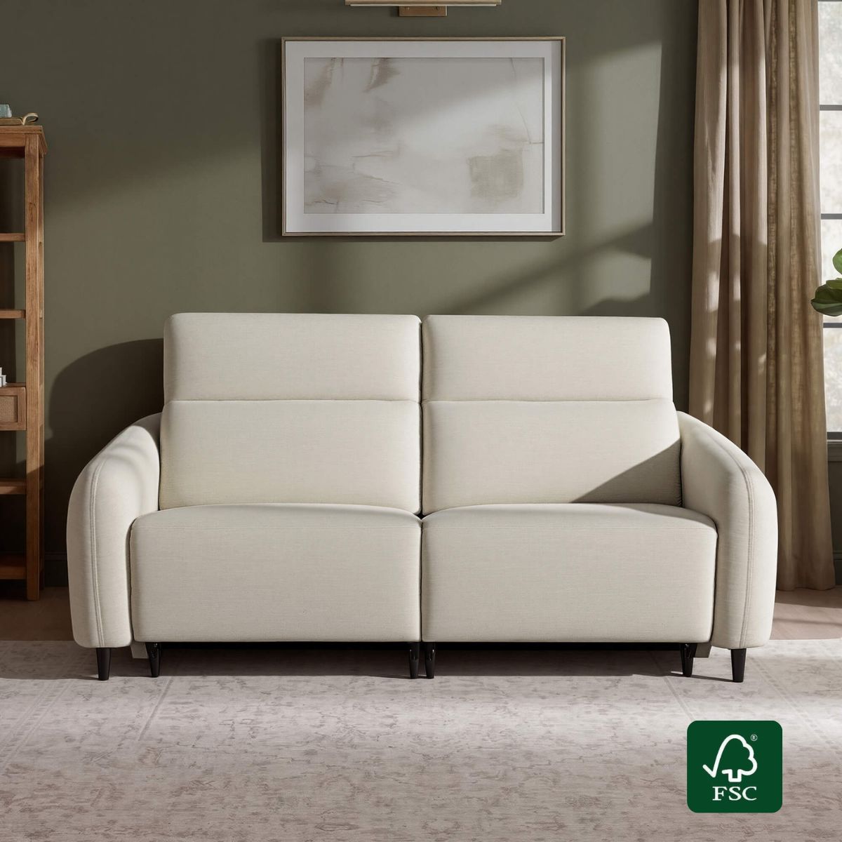 2-Seater Reclining Sofa in Soft Fabric with Power Headrest