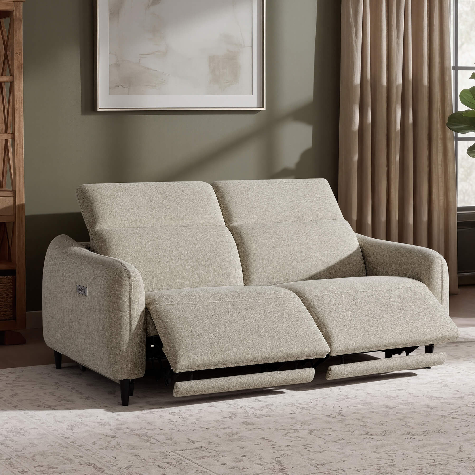 2-Seater Reclining Sofa in Soft Fabric with Power Headrest