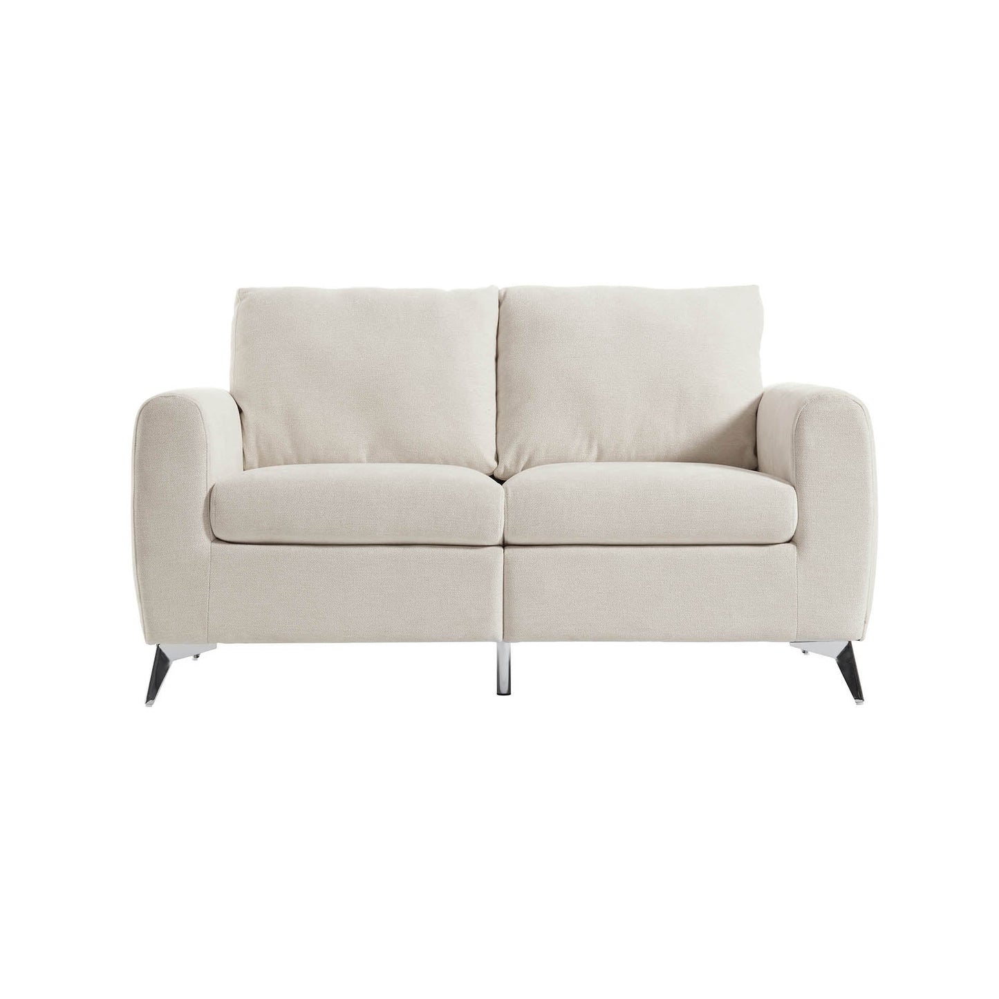 2-Seater Sofa in Beige Woven Fabric with Chrome Legs