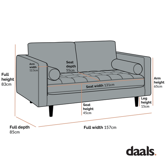 2-Seater Sofa in Beige Woven Fabric with Rounded Arms