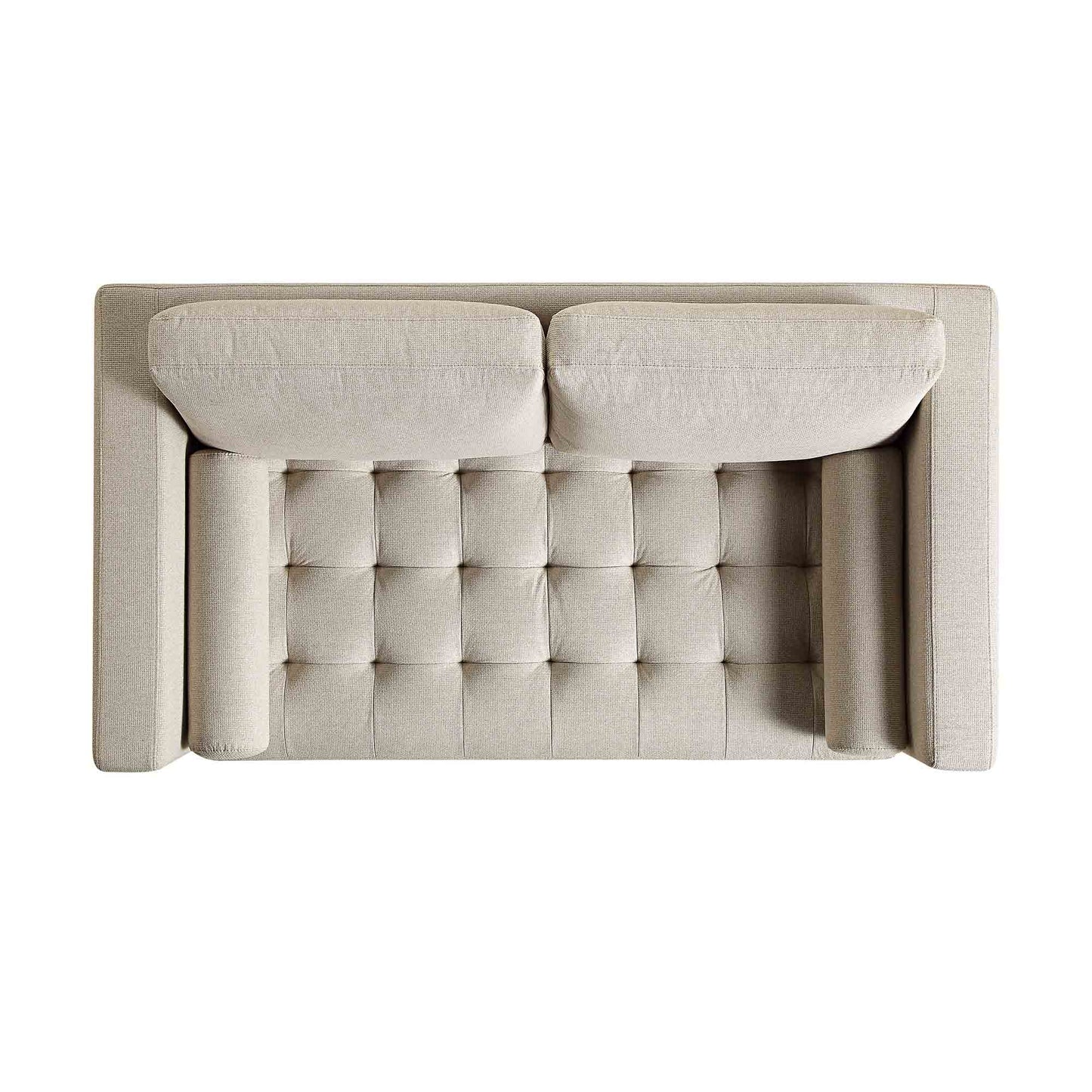 2-Seater Sofa in Beige Woven Fabric with Rounded Arms