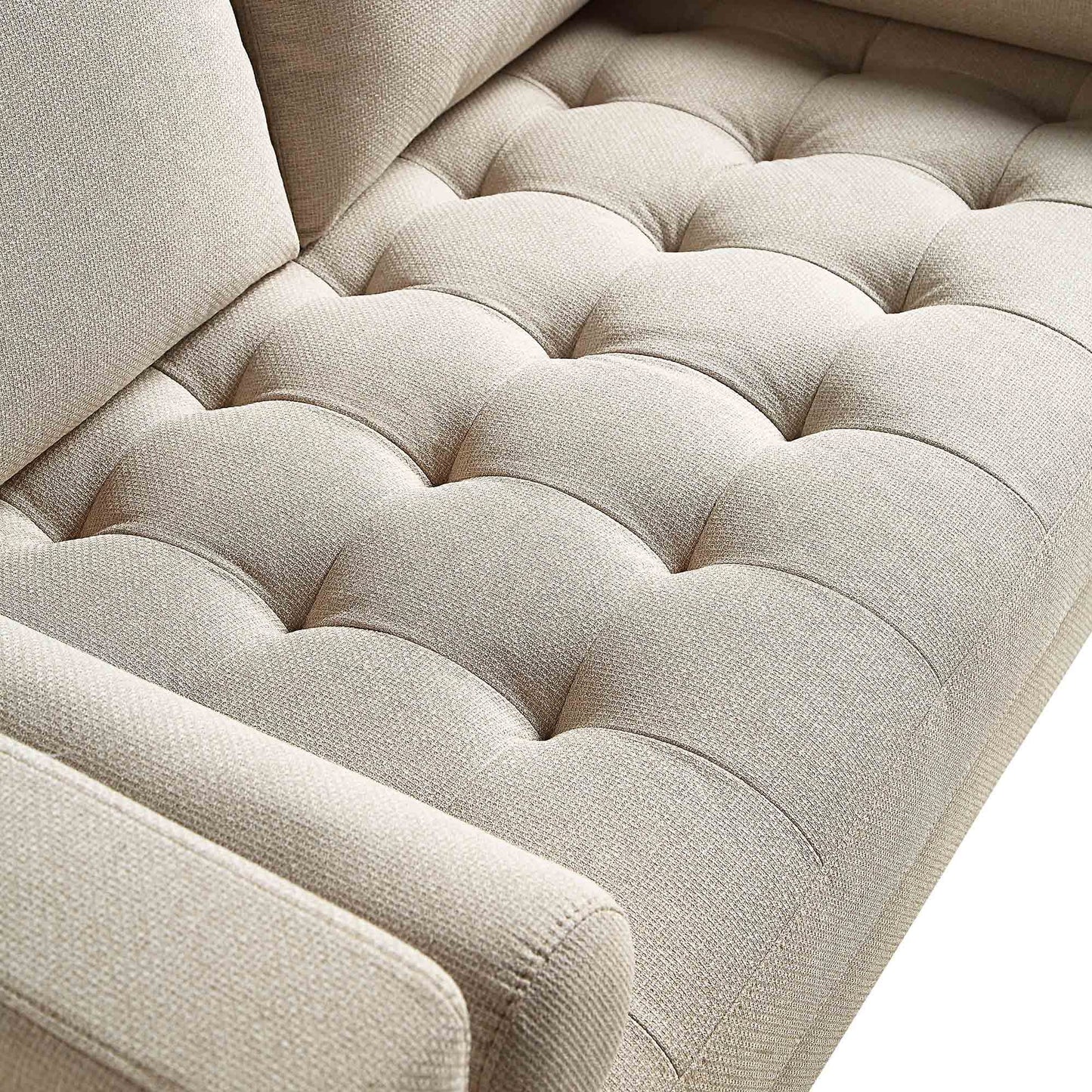 2-Seater Sofa in Beige Woven Fabric with Rounded Arms