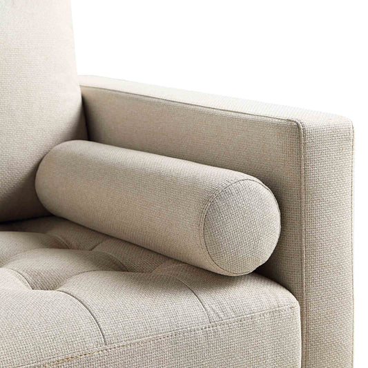 2-Seater Sofa in Beige Woven Fabric with Rounded Arms