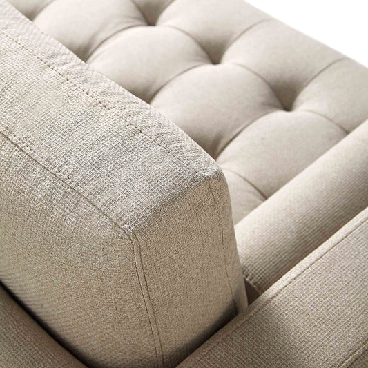 2-Seater Sofa in Beige Woven Fabric with Rounded Arms