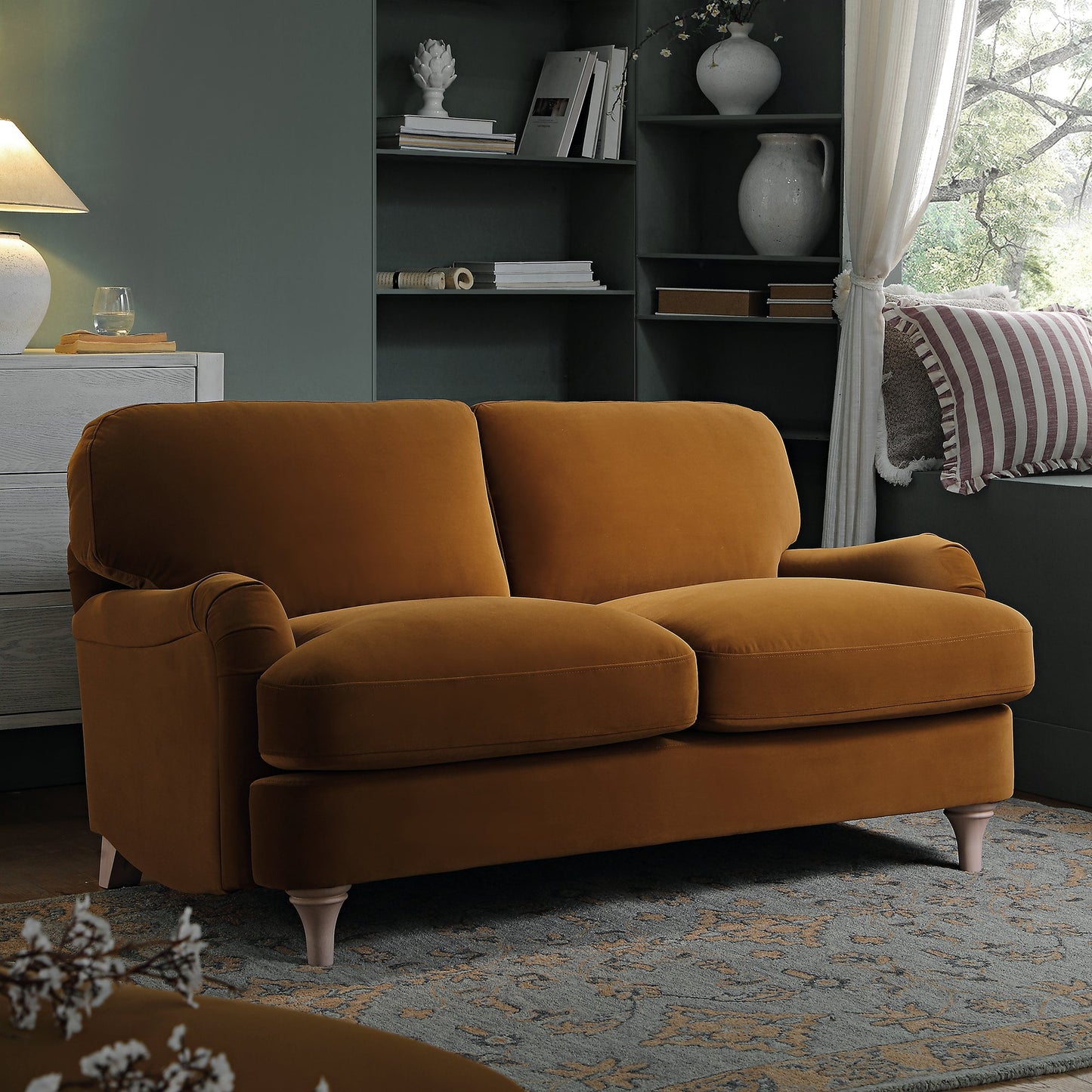 2-Seater Sofa in Cinnamon Velvet with Sleek Design