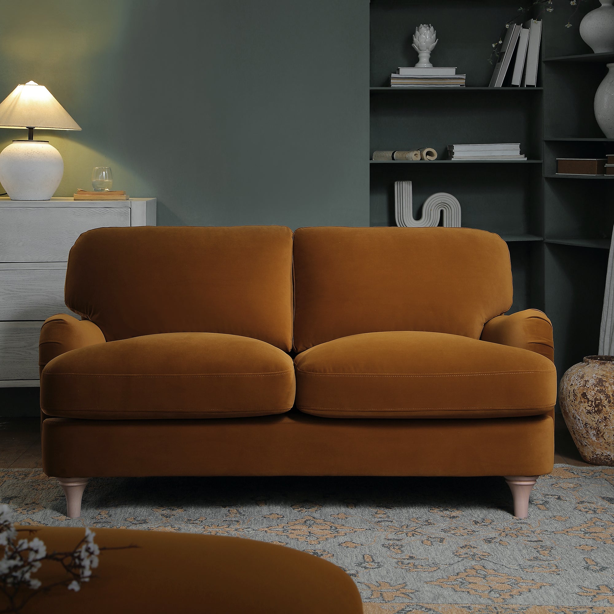 2-Seater Sofa in Cinnamon Velvet with Sleek Design