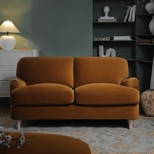 2-Seater Sofa in Cinnamon Velvet with Sleek Design