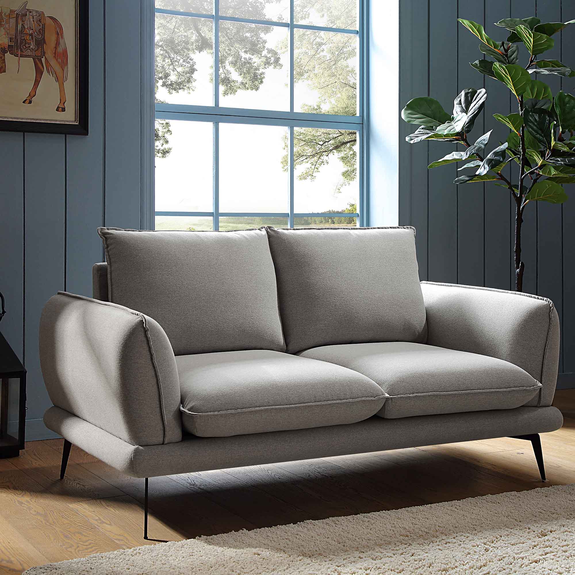 2-Seater Sofa in Grey Marl Fabric with Contemporary Design