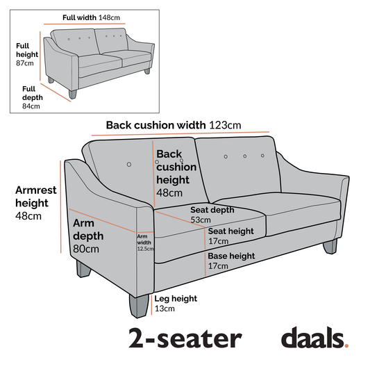 2-Seater Sofa in Grey Woven Fabric with Slope Arms