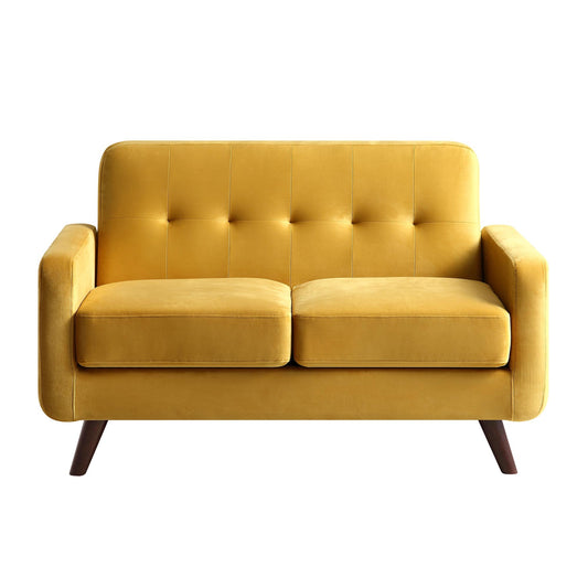2-Seater Sofa in Mustard Yellow Velvet with Tufted Back