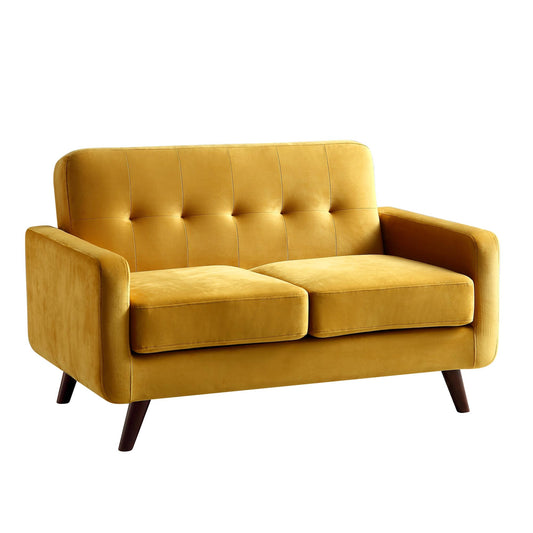 2-Seater Sofa in Mustard Yellow Velvet with Tufted Back