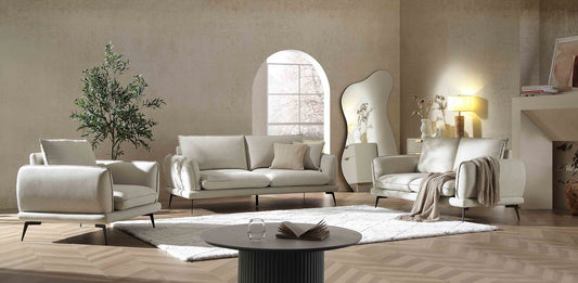 2-Seater Sofa in Oatmeal Fabric with Clean Lines