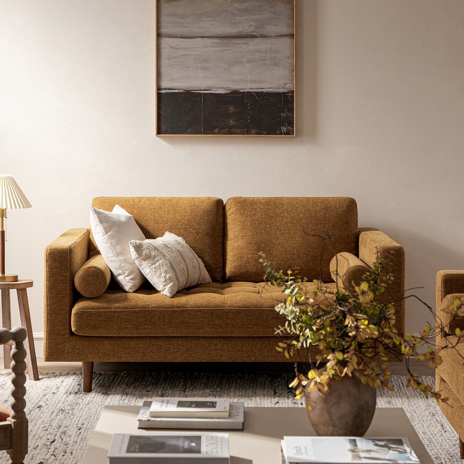 2-Seater Sofa in Spiced Honey Chenille with Curved Arms