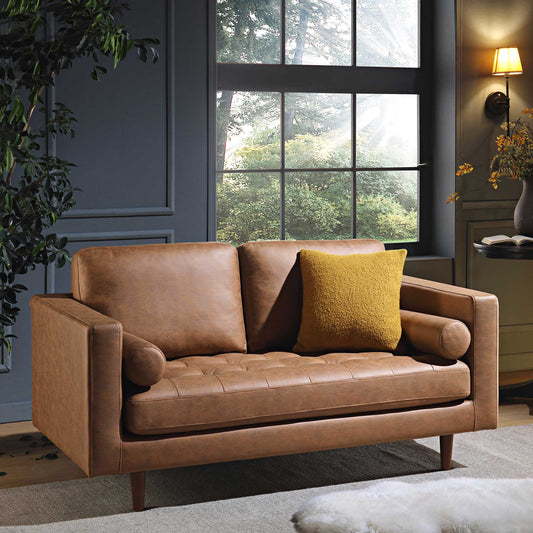 2-Seater Sofa in Tan Faux Suede with Contemporary Design