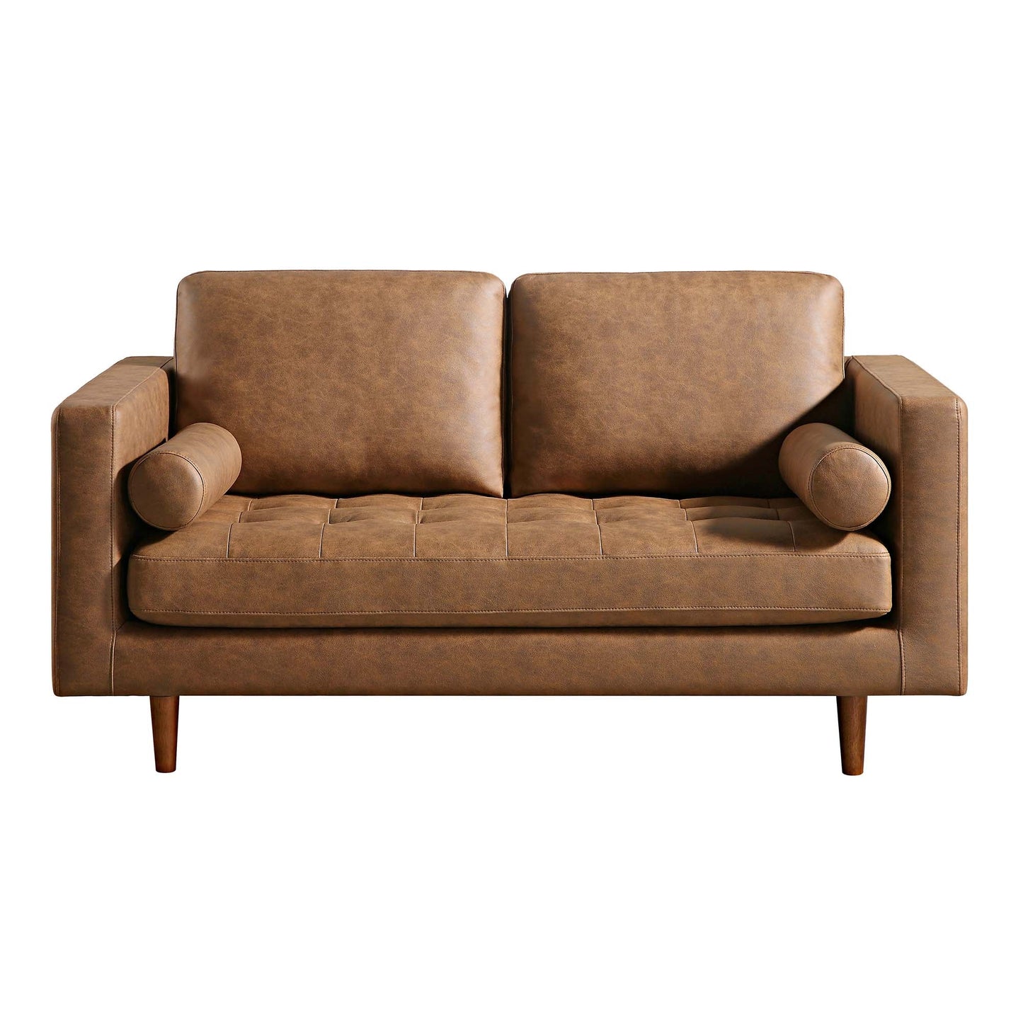 2-Seater Sofa in Tan Faux Suede with Contemporary Design
