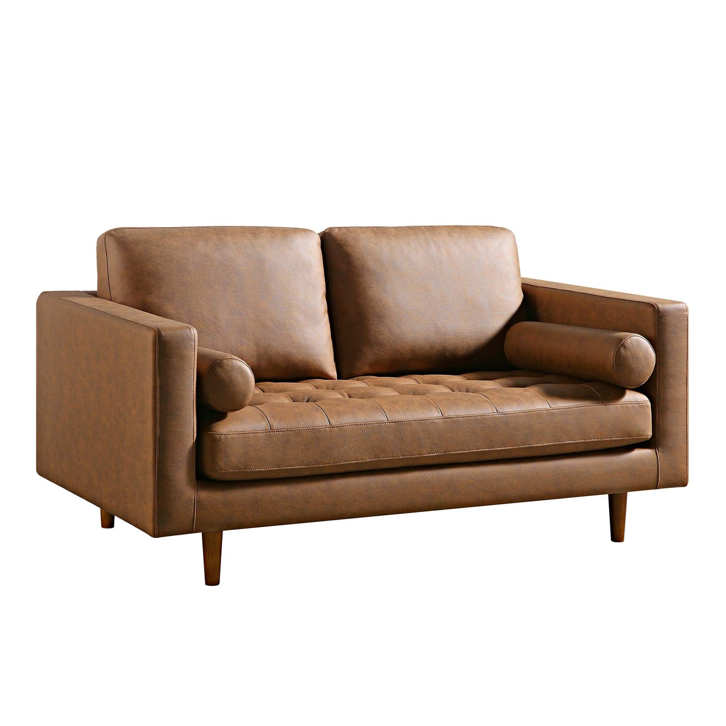 2-Seater Sofa in Tan Faux Suede with Contemporary Design