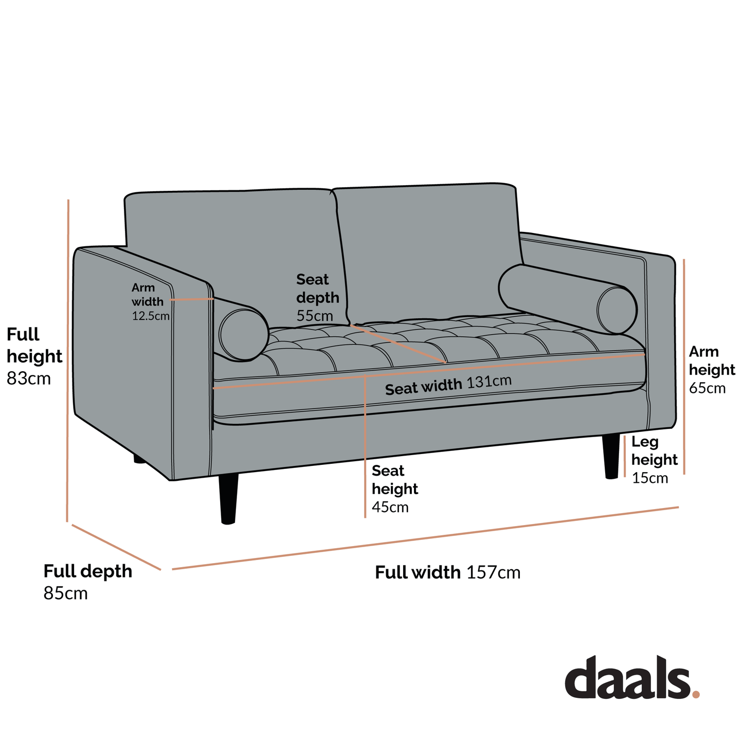 2-Seater Sofa in Tan Faux Suede with Contemporary Design