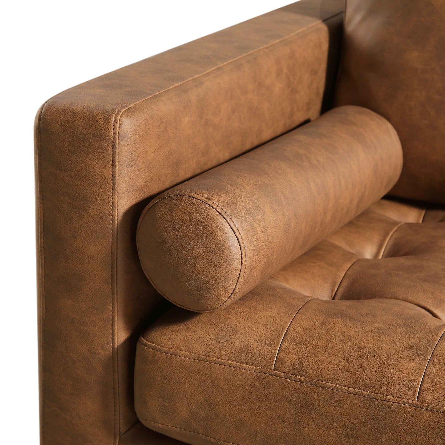 2-Seater Sofa in Tan Faux Suede with Contemporary Design