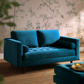 2-Seater Sofa in Teal Velvet with Elegant Curved Arms