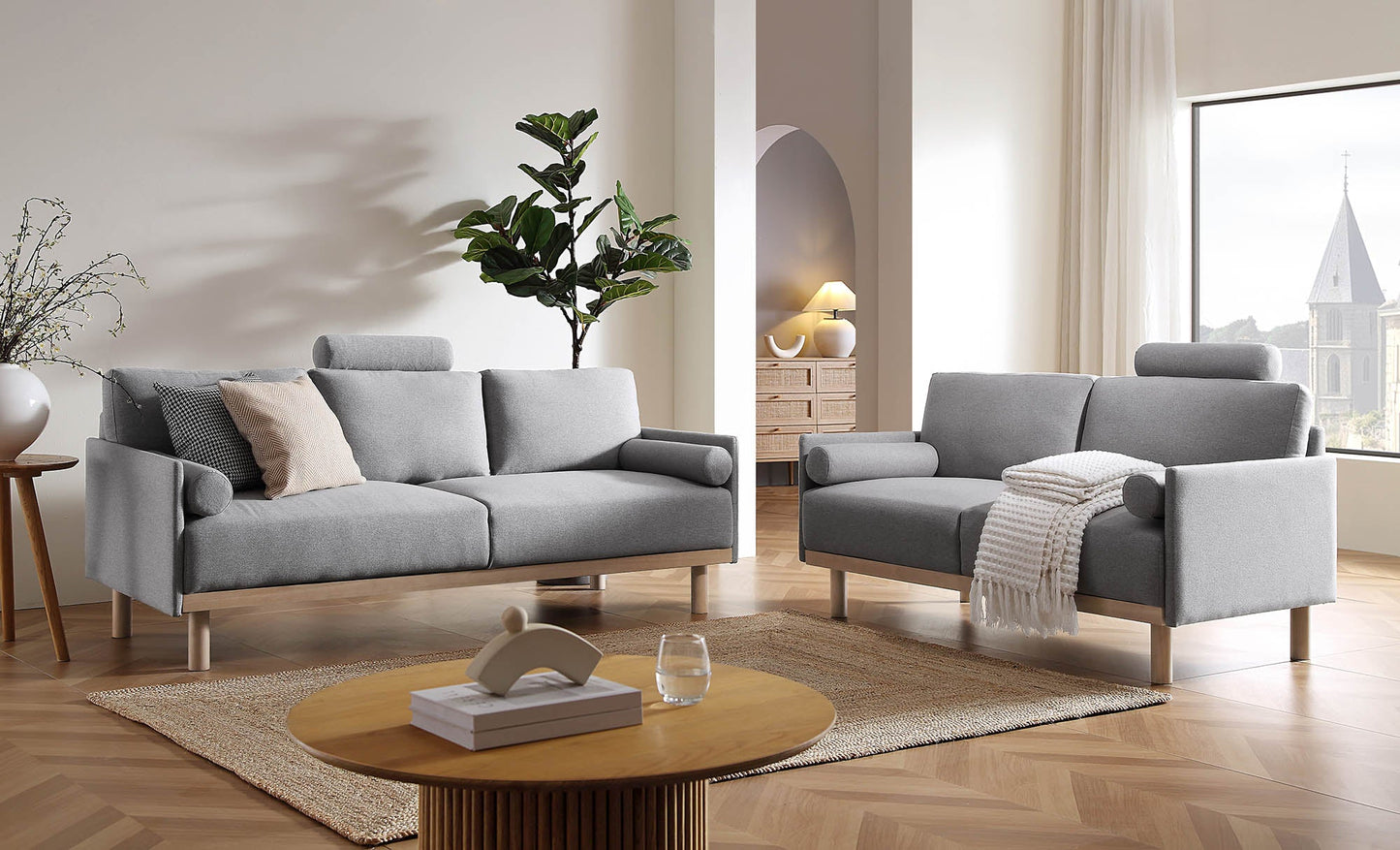 2-Seater Sofa in Timber Grey Marl Fabric