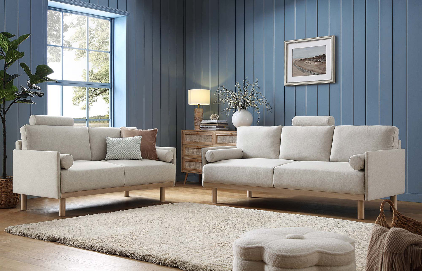 2-Seater Sofa in Timber Oatmeal Fabric