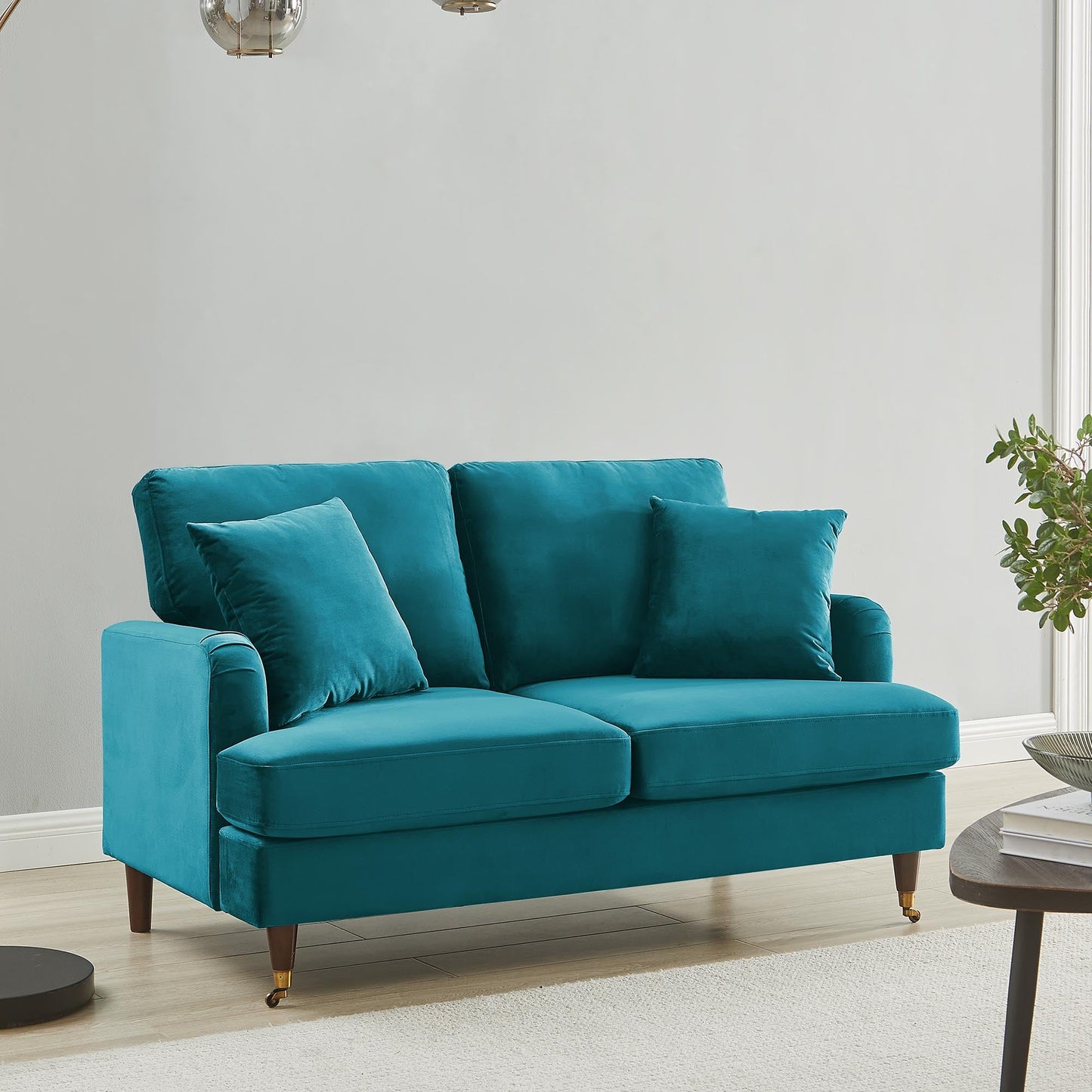 2-Seater Teal Velvet Sofa with Antique Brass Legs