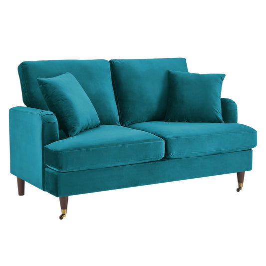 2-Seater Teal Velvet Sofa with Antique Brass Legs