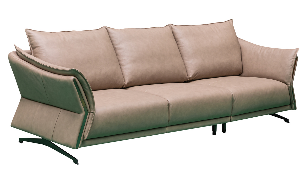 3-Seater Brown Leather Sofa with Attached Back Cushion