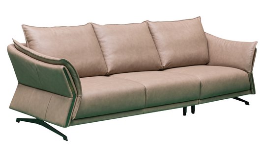 3-Seater Brown Leather Sofa with Attached Back Cushion